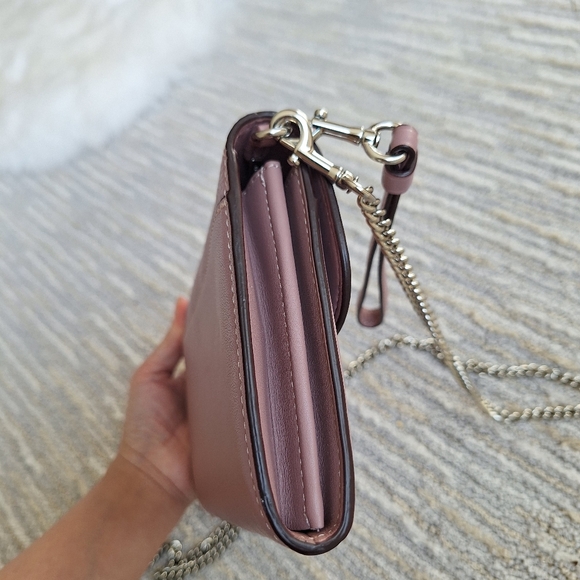 Coach Leather Chain Crossbody Wristlet Clutch Handbag Dusty Rose